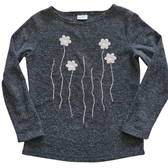 Avitano‎ Heather Gray Floral Applique Long Sleeve Pullover Sweater - Picture 1 of 7